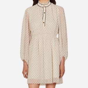 Sandro Cream Polka Dot Long-Sleeve Dress